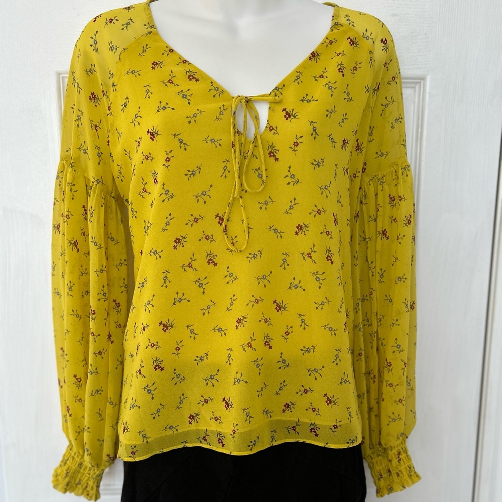 Highline Collective yellow floral print blouse, extra small
